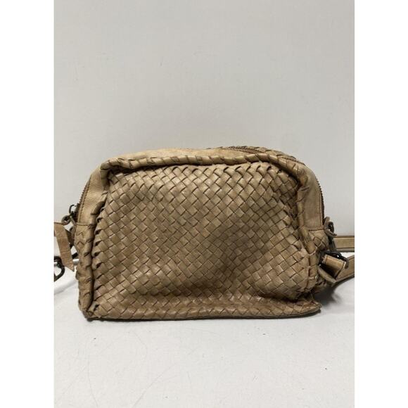 VALENTINA EUC WOVEN ITALIAN LEATHER TAUPE CROSSBODY BAG - Picture 1 of 11